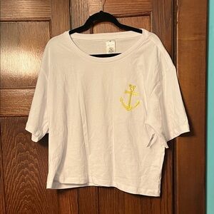 White Crop Top with Yellow Anchor Design